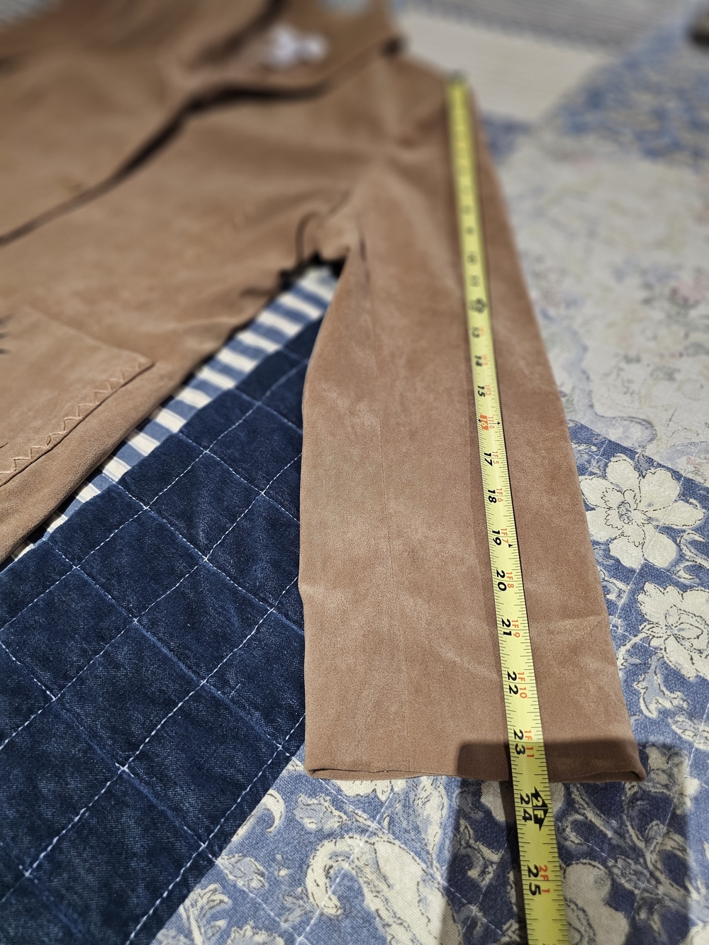 Susan Graver Tan Suede Jacket with Floral Pocket Embroidery - Picture 7 of 8